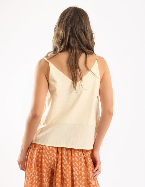 Top in cotton thin straps with a V-neckline